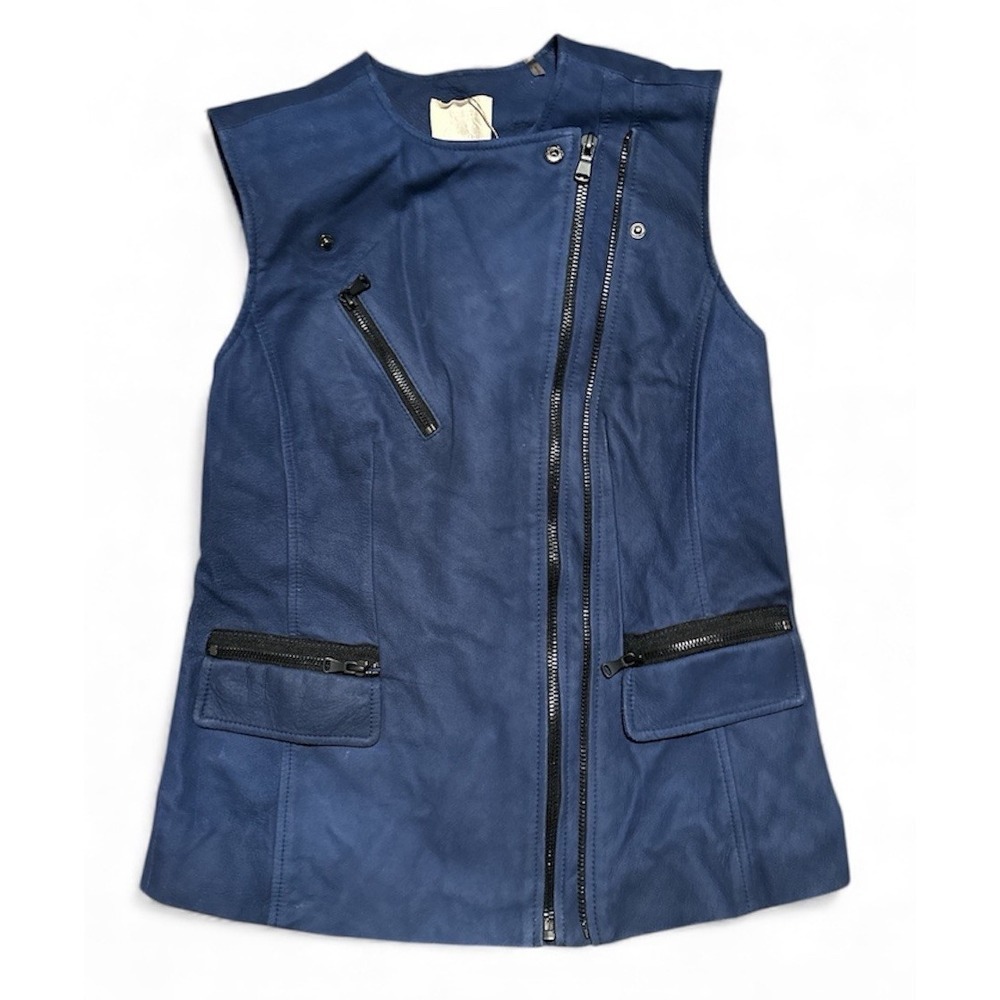 Rebecca Taylor Lamb Leather Motto Vest Cobalt Blue Womens Sz Small Retail $695 - Picture 5 of 12